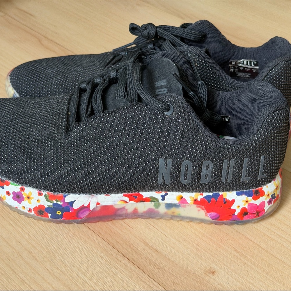 NOBULL Black Knit Sneakers with Floral Multicolor Sole
